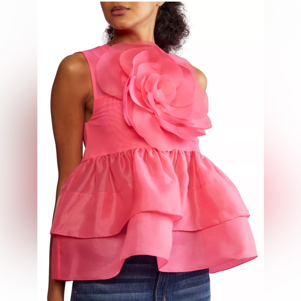 Cynthia Rowley Flower Tiered Organza Top
